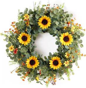 lot 2060 image: 24 Inch Eucalyptus and Sunflower Wreath for Front Door Decor Artificial Greenery Front Door Wreath, Outdoor Wreaths for Front Door for Spring, Summer, Fall & All Seasons Home or Porch Decor