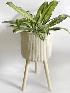 lot 2066 image: RISEON Handmade Mid Century Modern Wood Planter, Rustic Indoor Flower Pot Plant Stand,Large Floor Planter (Large B)