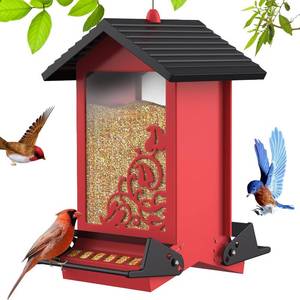 lot 2085 image: Squirrel Proof Bird Feeder for Outdoor Hanging,Metal Bird Seed Feeder with Bilateral Weight Activated Perches,5LB Large Capacity Wild Bird Feeders for Outside,Easy Refill and Clean,Red