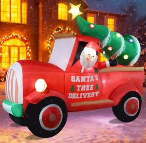 lot 2097 image: CESOF 7.5 FT Red Truck Christmas Inflatables Outdoor Decorations, Weatherproof Santa Claus Christmas Tree Delivery Giant LED Lighted Inflatable Lawn Yard Winter Holiday Party Xmas Blow Ups Car Decor