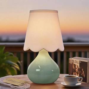 lot 2100 image: 14H Cordless LED Table Lamp with Dimmer, Ceramic Bedside Lamp, Rechargeable & 3-Level Brightness, Ceramic Base, Detachable Bulb, Linen Shade, Cozy Room Decor for Teens