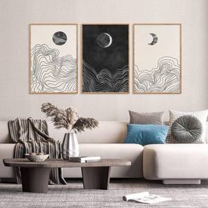 lot 2108 image: HLNIUC Black and White Abstract Wall Art Set of 3, Large Boho Framed Canvas Decor(16x24), Modern Celestial Sun Moon Painting, Geometric Line Mountain Art Print for Living Room, Bedroom, Office