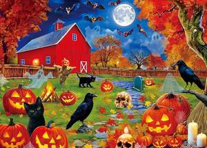 lot 11219 image: Halloween Puzzles 500 Pieces for Adults Kids Seniors Large Piece - Light a Jack-o-Lantern