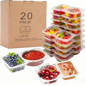 lot 11250 image: Reusable 2-Compartment Snack Containers with Lids, Divided Bento Box for Adults & Kids, Dishwasher-Safe Small Snack Prep Containers and Dips Cups, 20 Pack