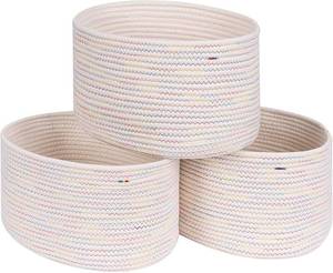 lot 11254 image: CubesLand Woven Basket for OrganizingShelves, Cube Shelf Closet Storage Set of 3, Long-lasting & Skin-friendly Bin, Stylish Room Storage, Rainbow Stitches Cotton Rope