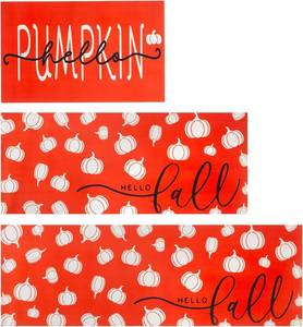 lot 11300 image: Fall Pumpkin Rubber Kitchen Rugs Set of 3,Non Slip Washable Mats Set for Home Floor Autumn Harvest Thanksgiving Day Decoration(Fall Orange, 20x3220x4820x59)