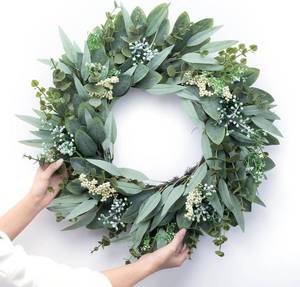 lot 11301 image: Eucalyptus Wreaths 22 Large Artificial Greenery OutdoorIndoor Wreath SpringSummerWinter Wreath Green Wreaths for Front Door Porch Window Wall Hanging Decor All Year Round Wre-ath Green