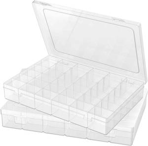 lot 11302 image: 2 Pack Plastic Organizer Container Box, 36 Grids Clear Plastic Parts Organizer Box, for Beads, Art DIY, Crafts, Jewelry, Fishing Tackle with Label Stickers