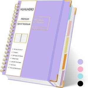 lot 11312 image: Huhuhero Spiral Notebook Journal, 240 Pages 5 Subject Notebook College Ruled, 7.6 x 10.5, Cute Hardcover Lined Spiral Journals for Work School Writing Women Men, College School Supplies, Purple
