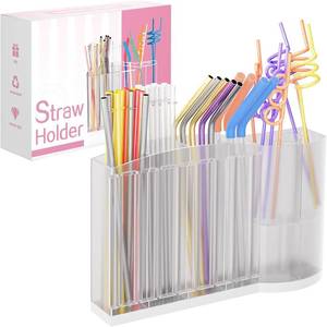 lot 11334 image: Straw Holder for Cabinet Door, Fits All Straw Sizes, Includes 2 Sets of Strong Adhesive Hooks & Brushes, Reusable Straw Organizer for Cabinet, Space-Saving Straw Storage for Cabinet Door (ClearWhite)