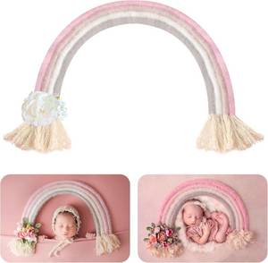lot 11339 image: Lot of 3, Newborn Photography Props Macrame Rainbow Decor Handmade Rainbows Newborn Photo Prop Rainbow Baby Photoshoot Props Bedroom Wall Decor Playroom Nursery Photo Props Accessories (Pink)