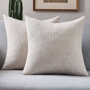 lot 11343 image: FUTEI Natural Decorative Throw Pillow Covers 18x18 Inch Set of 2,Soft Linen Slub Texture Cushion Case,Farmhouse Home Decor for Couch Bed Living Room
