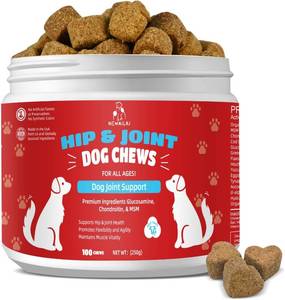 lot 11352 image: Premium Glucosamine Chewable for Dogs - Hip & Joint Supplement Dog Chews with Chondroitin MSM Omega-3 Support Mobiltiy and Joint Pain Comfort Improve Flexibility, Beef Flavor 100 Soft Treats. BB 8226