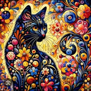 lot 11366 image: Cat Diamond art Painting Kits for Adults Beginners - Black Cat Diamond Art Kits
