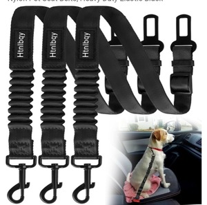 lot 11378 image: 3 Pack Thickened Dog Seat Belt, Set Retractable Dog Car Adjustable Seatbelts for Vehicle Nylon Pet Safety Heavy Duty & Elastic & Durable Car Harness for Dogs, Black