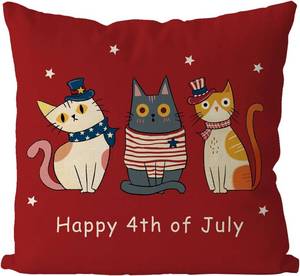 lot 11393 image: 4th of July Pillow Covers 18x18 Inch Red Cat Patriotic Pillowcase American Independence Memorial Day Cushion Case for Home Sofa Farmhouse Cat Decorations