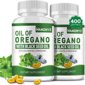 lot 11395 image: Oil of Oregano with Black Seed Oil - 400 Count Softgels - Aceite De Oregano  Immune Support, Digestive Health  Non-GMO, Gluten Free. BB 7-1-27