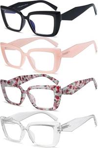 lot 11452 image: EYEURL 4 Pack Oversized Reading Glasses for Women Blue Light Reading Glasses Square Stylish Computer Readers for women With Spring Hinges Anti UV Ray Eyeglasses.2.25