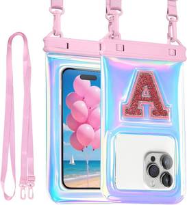 lot 11454 image: Waterproof Phone Pouch, IP68 Floating Case, Glitter Pink  for iPhone 1615Galaxy  Up to 7.0  with Adjustable Lanyard  Dry Bag Beach Essentials  1 Pack