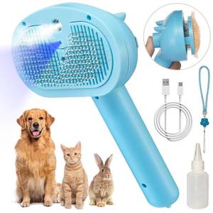 lot 11467 image: Pet Steam Hair Comb Brush for Shedding, 4 In 1 Spray Brush for Long & Short Haired Cat&Dog, Self-Cleaning Hair Remover with Water Tank And LED Blue Light, Release Button(Blue)