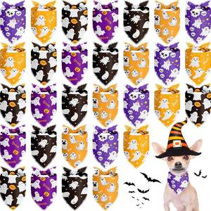 lot 11471 image: Frienda 30 Pcs Halloween Dog Bandanas Bulk Ghost Bandanas for Dogs Black Orange and Purple Triangle Kerchief Bibs Scarf Set for Pet Halloween Costume Photo Props Accessories Pet Shops, 6 Styles