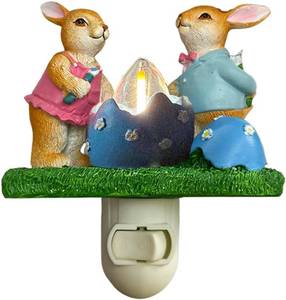lot 11474 image: Easter Bunny Egg Campfire Flickering Night Light,3D Bunny Night Light Plug in,Easter Bunnies Figurine Lamps,Easter Decorations Indoor Gift for Kids Adult