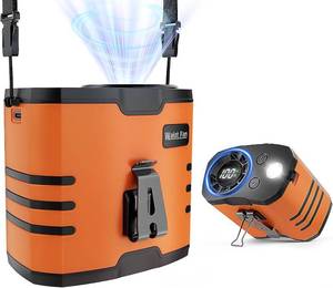 lot 11475 image: Portable 4 in1 WaistNeckDesk Fan with light and LED Display,10-Speed 16000RPM, 40H Runtime Cooling Personal Waist Belt Fan Clip on, Hands-Free Hanging Neck Fan for Outdoors, Hiking, Jobsite (Orange)