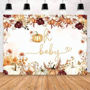 lot 11476 image: Lot of 2, MEHOFOND 7x5ft Pumpkin Baby Shower Backdrop for Girl Autumn Oh Baby Backdrop Fall Boho Flowers Baby Shower Party Decorations Banner Thanksgiving Newborn Photography Background Photo Booth Props