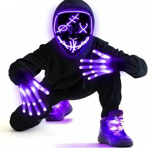 lot 11493 image: 3 Set Halloween LED Mask Light Up Gloves and Glow Shoelaces Scary Mask Halloween Costume Cosplay Party for Adults