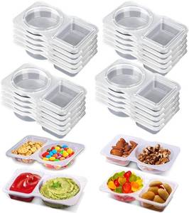 lot 11525 image: 20 Sets Snack Condiment Containers with Lid, Disposable Double 2 compartments Dipping Container Refrige, Reusable Takeaway Sauce Dip Case Storage for Outdoor Sampling Travel Picnic Take-out (20)