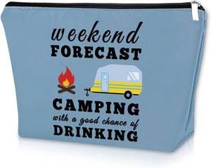 lot 11535 image: Funny Camping Gifts for Women Blue Makeup Bag Happy Camper Retirement Gifts Camping Themed Gifts for Adults Cosmetic Bag Camper Accessories for Travel Trailers Birthday Christmas Graduation Gift