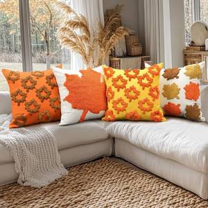 lot 13012 image: 4 Pcs Thanksgiving Pillow Covers 18 x 18 Inch Maple Leaf Throw Pillow Covers Square Linen Pillowcase Fall Decor Seasonal Autumn Thanksgiving Harvest Decoration for Home Sofa Couch