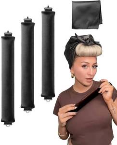 lot 13036 image: Heatless Hair Curler to Sleep in - Overnight Heatless Curls Blowout Rods Headband No Heat Curling Set, Jumbo Rods Hair Rollers Blowout Look for Long Hair Silk Hair Wrap for Sleeping Black