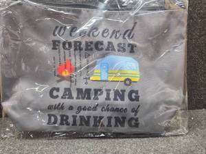 lot 13040 image: Funny Camping Gifts for Women Blue Makeup Bag Happy Camper Retirement Gifts Camping Themed Gifts for Adults Cosmetic Bag Camper Accessories for Travel Trailers Birthday Christmas Graduation Gift