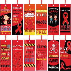 lot 13059 image: Ctosree 120 Set Red Ribbon Week Awareness Bookmarks Drug Free Bookmarks with Red Ribbon for Kids Reading Classroom School Charity Party Supplies