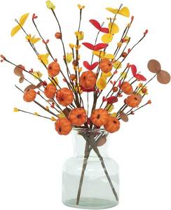 lot 13115 image: 2pcs Fall Floral Stems16.5 Mini Foam Pumpkins Berry Picks with Eucalyptus Leaves Autumn Branches for Vases Centerpieces Harvest Festival Thanksgiving Farmhouse Home Decor (Orange)