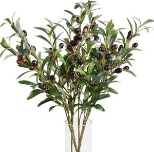 lot 13116 image: 3pcs Artificial Plants Greenery Olive Branches Stems Fake Plants Green Leaves Fruits Branch Leaves for Home Office ndoor Outside DIY-Wreath Decor 27-Inch (3)