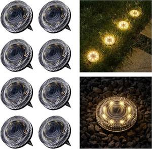 lot 13121 image: Glass Solar Ground Lights with Crystal Style, Modular-Design Waterproof In-Ground Light for Patio Pathway Lawn Yard Deck Walkway, Decorative Disk Lighting for Garden Bed, Warm White (15 Pack)