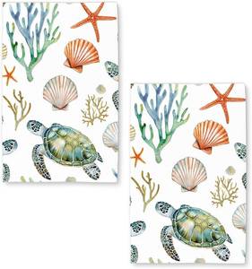 lot 13132 image: Sea Turtle Coral Nautical Kitchen Towels Set of 2 Dish Towels Kitchen Hand Towels Absorbent Quick Dry Microfiber Cloth Dish Towels Drying Towel 18 x 26,