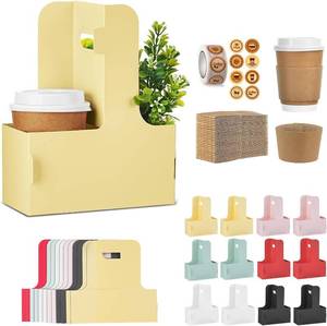 lot 13142 image: 2 Cup Drink Carrier with Handle, Disposable Portable Drink Cup Holder with Cup Sleeves and Stickers, Cardboard Folding Cup Holders for Drink Delivery Service,12 Pack Mixed Colors (6 Colors 2 Each)