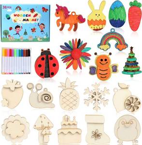 lot 13173 image: Worgree DIY Wooden Magnets, 36 pcs Wooden Art Craft Supplies Painting Kit for Kids Party Favors for Boys Girls Ages 4-8 8-12 Birthday Easter Crafts Gifts Toys Basket Goodie Bag Stuffers