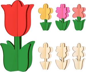 lot 13192 image: 3D Flower Spring Wood Crafts to Paint, 16pcs Unfinished Blank Flower Wooden Cutouts Craft for Kids Flowers Wood Crafts to Paint Tulip Childrens Painting DIY Room Decoration Gift