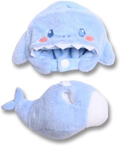 lot 13196 image: Cute Blue Shark Doll Clothes for 17cm Plush Pendants - Fluffy 2-Piece Outfit with Shark Hood & Tail, Kawaii Animal Costume Compatible with Vinyl Face Art Toys (No Doll)(Style N)