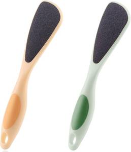 lot 13199 image: 2-Pack Double-Sided Pumice Stone for Feet, Foot Pumice with Handle, Ergonomic Easy to Reach, Feet Scrubber with Fine-Grained Frosted Stones, for Callus Removal, Improve Circulation Foot Care