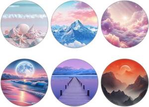 lot 13229 image: 6 Pack - Collapsible Cell Phone Grip for Smartphones,Mobile Expanding Cellphone Holder Kicktand for Phone and Case - Moutain Beach