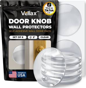 lot 13240 image: Large 2 Door Knob Wall Protectors 6 Clear Self-Adhesive Silicone Bumper Pads in Hemispherical Shape Noise Dampening Wall & Furniture Guards by VELLAX