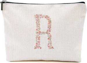 lot 13245 image: Initial Makeup Bag Floral R Personalized Cosmetic Bag Monogrammed Gifts for Women Girls Bride Bridesmaid Monogram Zipper Pouch for Teacher Appreciation Mothers Day Birthday Wedding Bridal Shower Gifts
