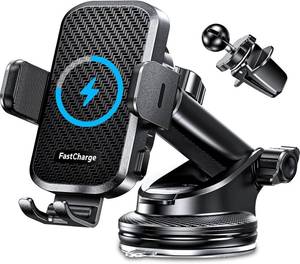 lot 13254 image: CHGeek Wireless Car Charger with Phone Holder Mount, 15W Fast Charging Auto Clamping Phone Holders for You Car Windshield Dashboard Air Vent Accessories for iPhone, Samsung Galaxy, Google, etc