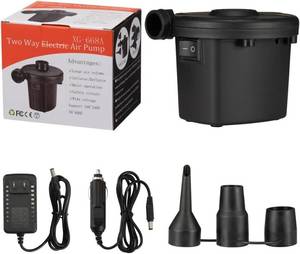 lot 13256 image: Air Pump Portable Quick-Fill Air Pump with 3 Nozzles,5kPa for Inflatables Mattress Pool Floats Toy Water Raft Bed Boat Pool Toy with 110 US Adaptor and Car-Powered 12v-DC