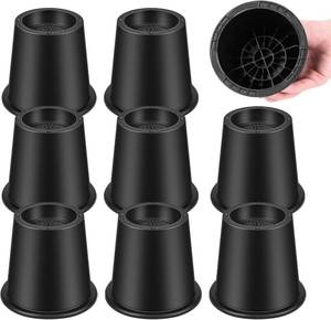 lot 13267 image: Bed RiserFurniture Lift BedBed risersFurniture LifterTable risersFrame Risers Create Under Bed Storage Heavy Duty for Furniture Height Adjustment Round Black (9 Pack, New 4 Inch)